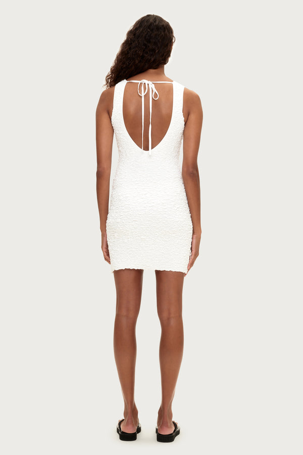 Crinkle Knit Mini Dress - White