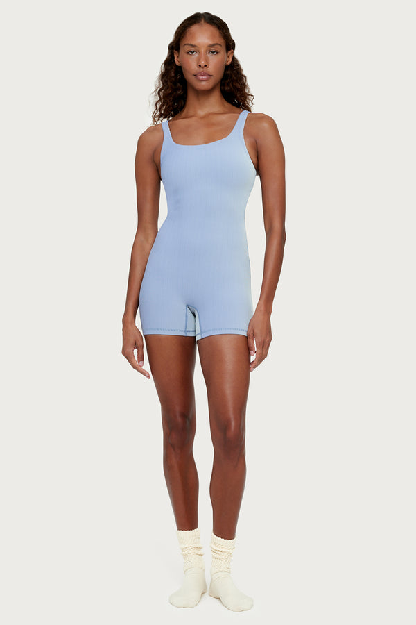 Stripe Rib 4 Inch Bodysuit - Denim Blue