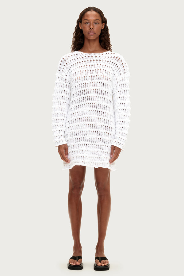 Crochet Knit Mini Dress - White