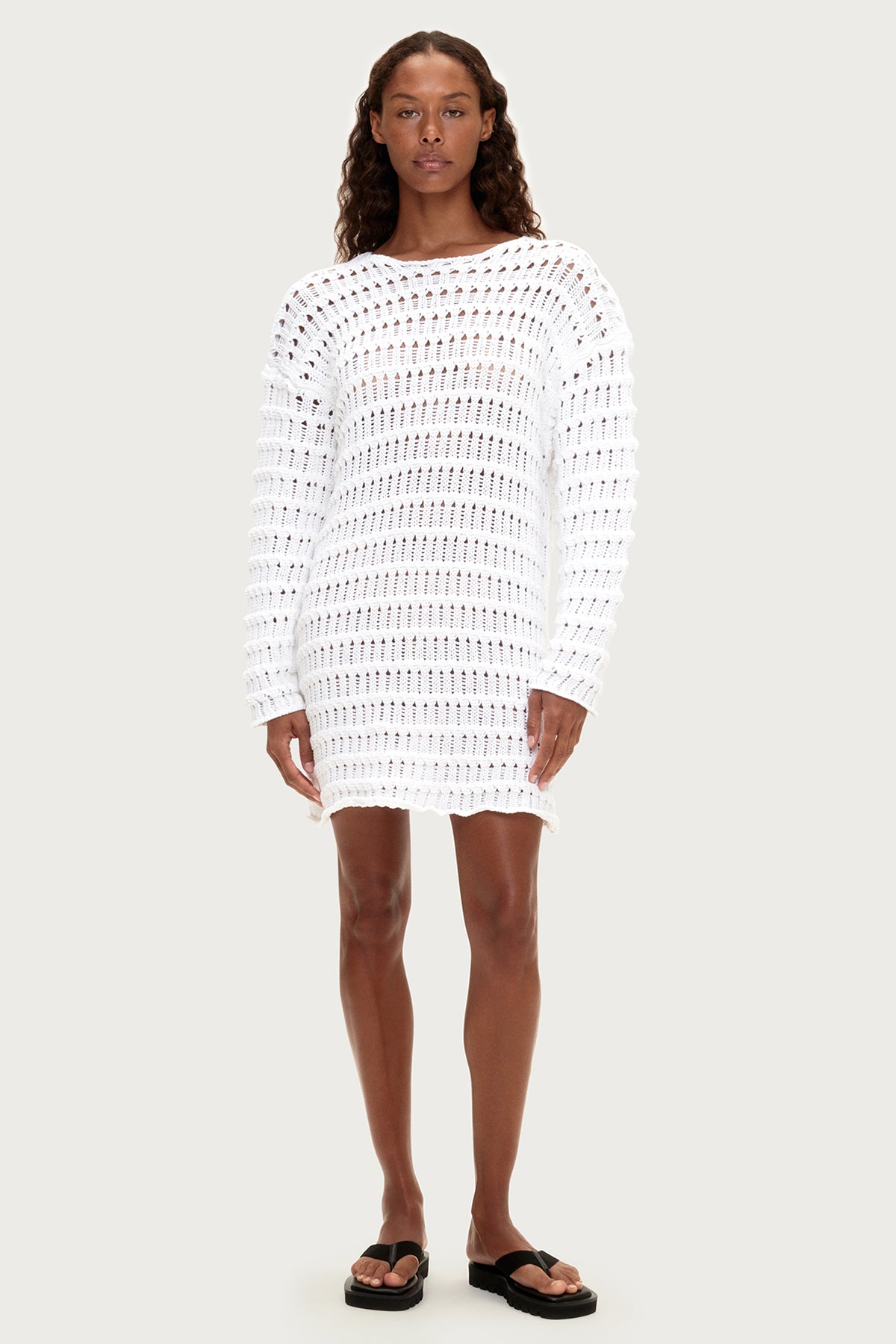 Crochet Knit Mini Dress - White