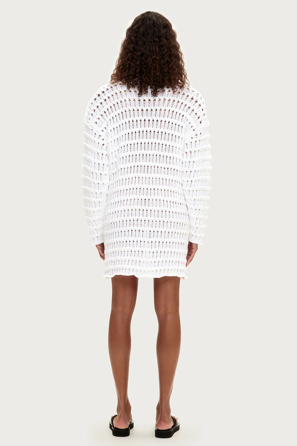 Crochet Knit Mini Dress - White