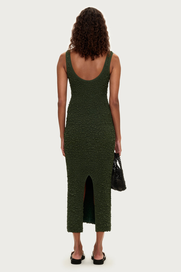 Crinkle Knit Dress - Tallow Green