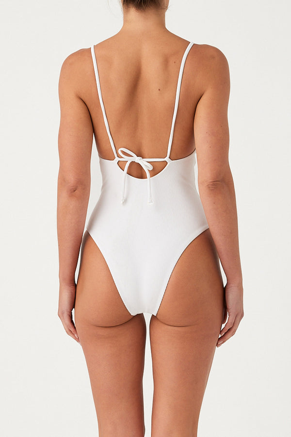 Signature Stripe Tie One Piece - White