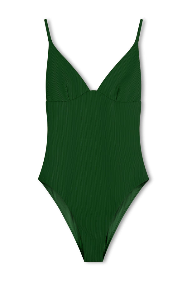 Signature Stripe Tie One Piece - Tallow Green