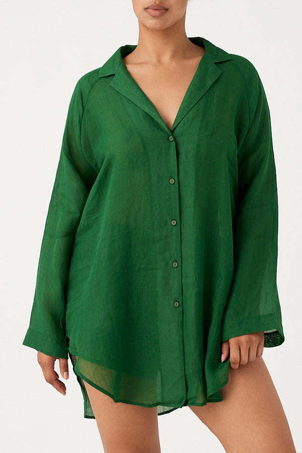 Signature Ramie Shirt - Tallow Green