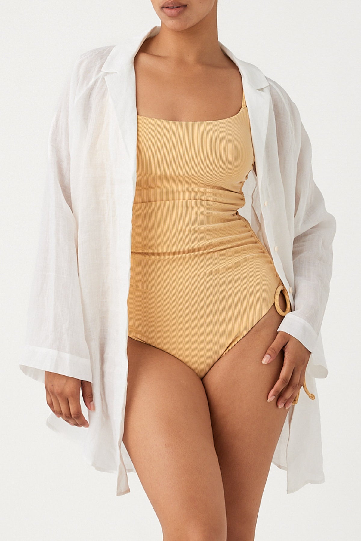 Signature Stripe Gathered One Piece - Marigold