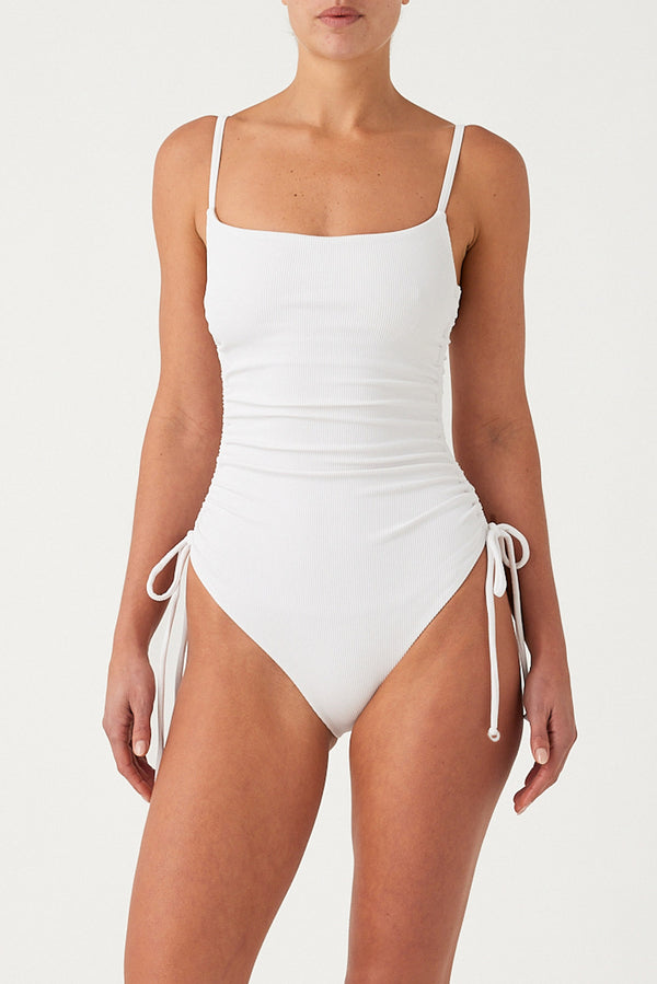 Signature Stripe Gathered One Piece - White