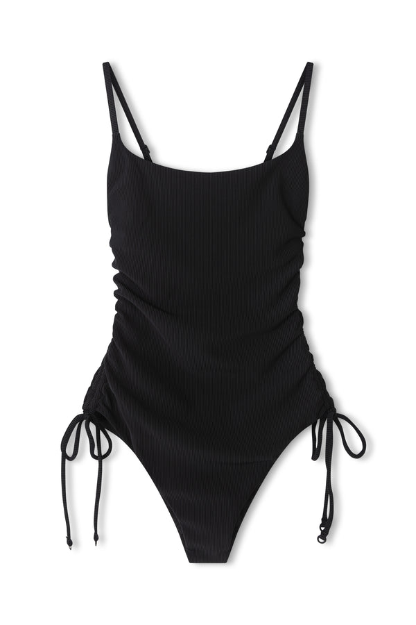 Signature Stripe Gathered One Piece - Black