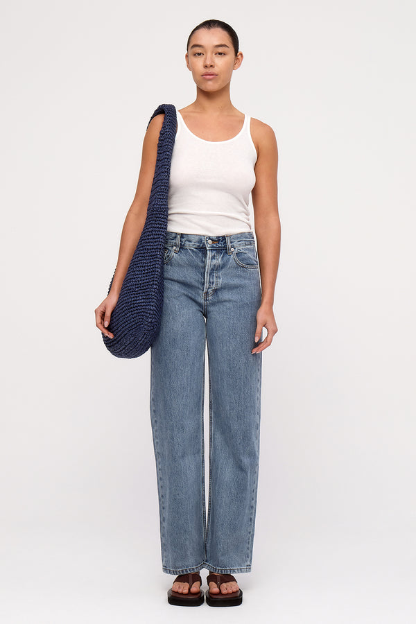 Large Straw Tote Bag - Navy