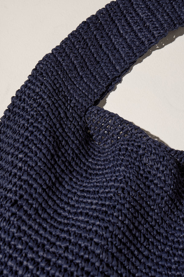 Large Straw Tote Bag - Navy