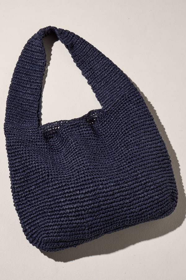 Large Straw Tote Bag - Navy