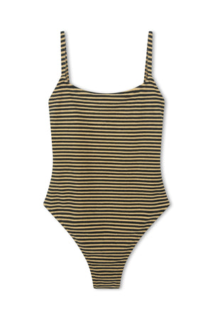 Towelling Simple One Piece - Black Stripe