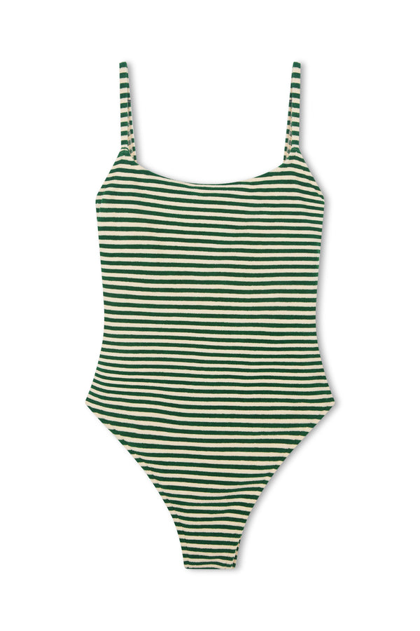 Towelling Simple One Piece - Green Stripe