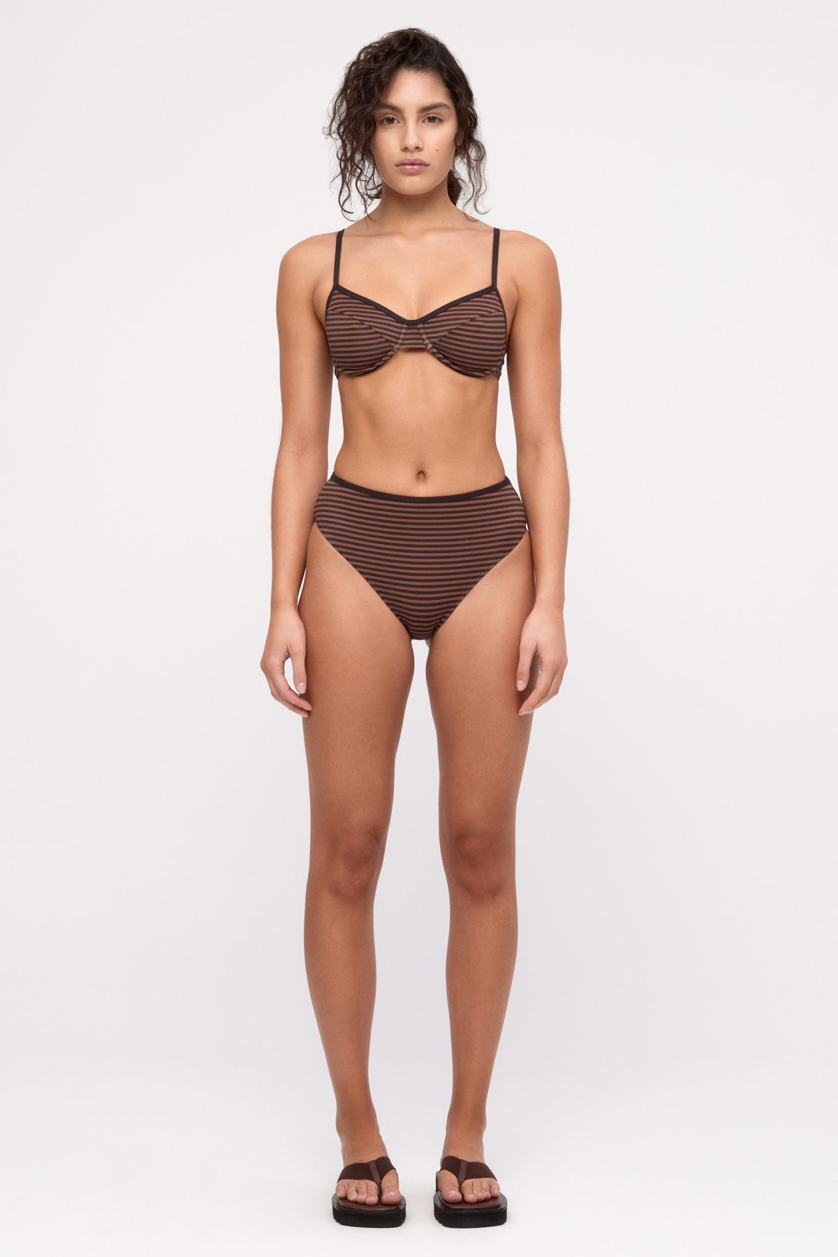 Balconette Bra Cup Top - Brown Stripe