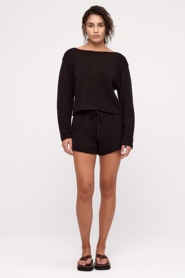 Cotton Lattice Knit Short - Black