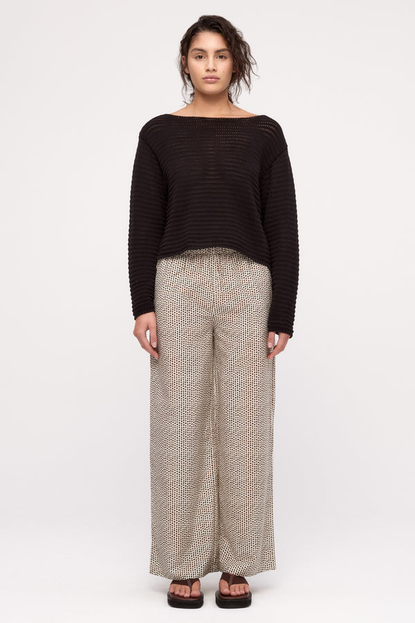 Cotton Lattice Knit Top - Black