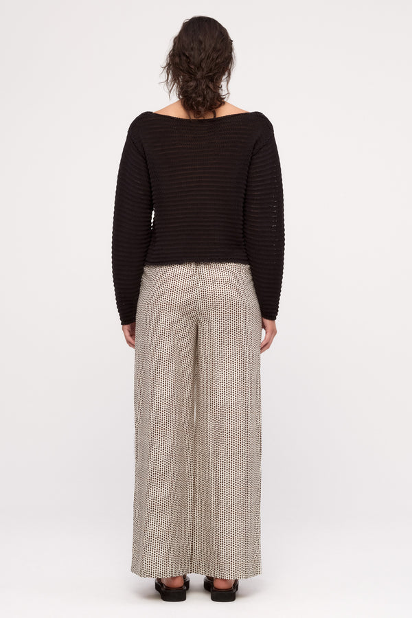 Cotton Lattice Knit Top - Black