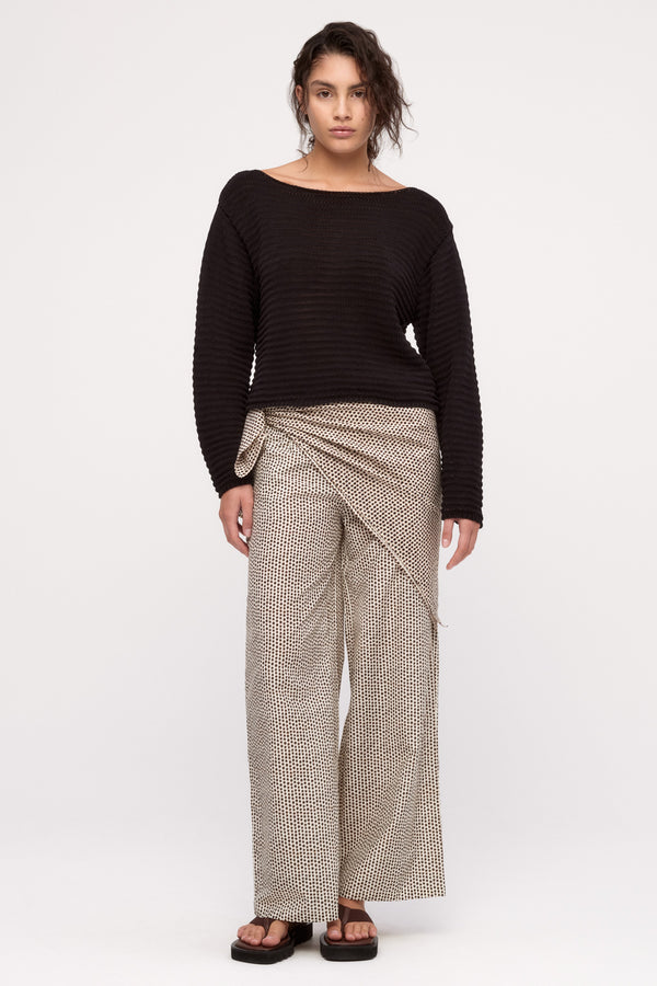 Cotton Lattice Knit Top - Black