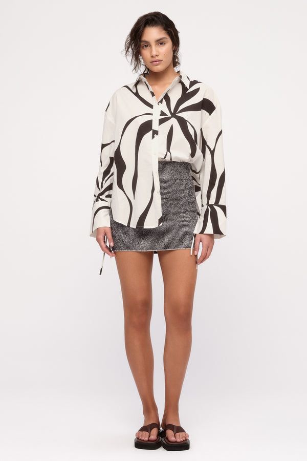 Textured Knit Mini Skirt - Black Pinstripe