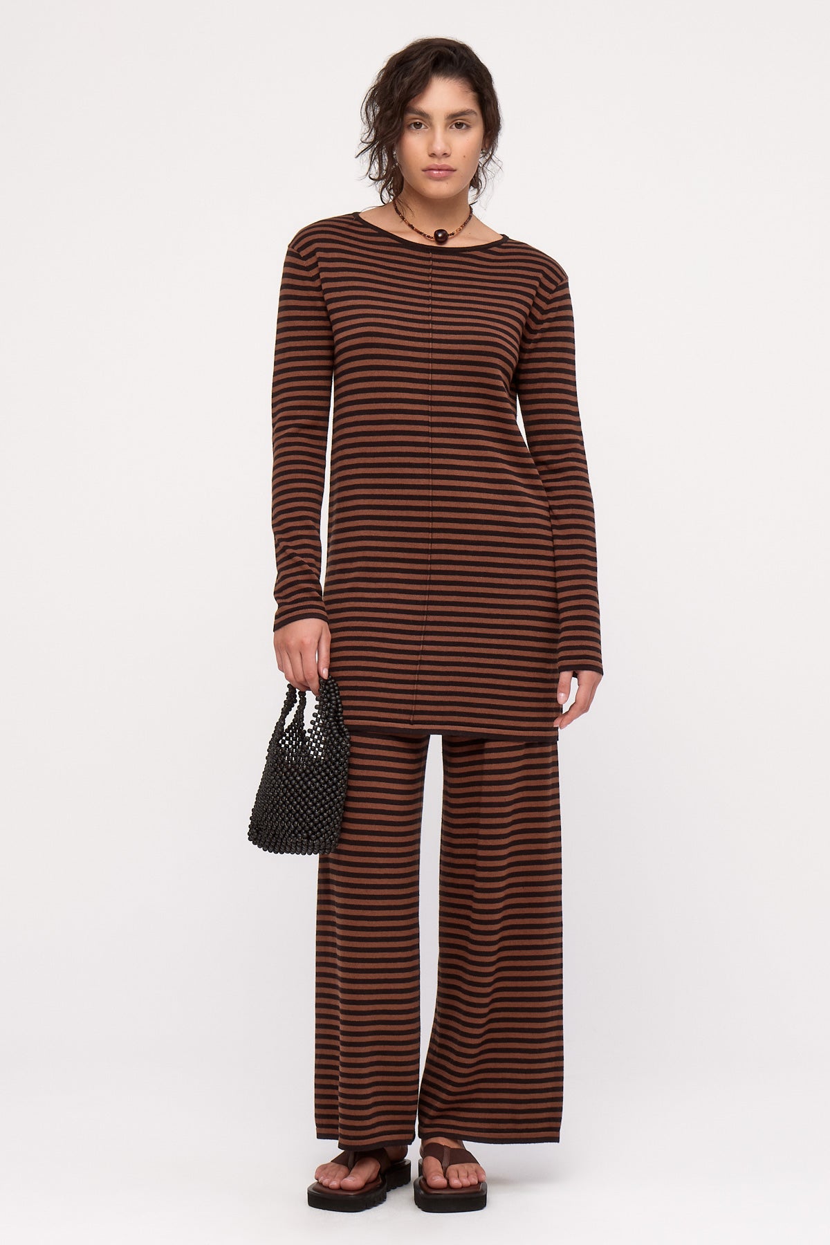 Knit Mini Dress - Brown Stripe