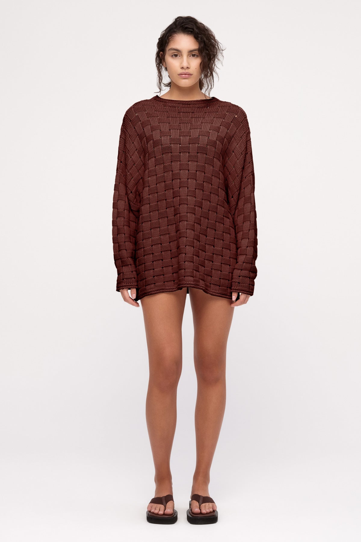 Basketweave Knit Jumper - Deep Brown