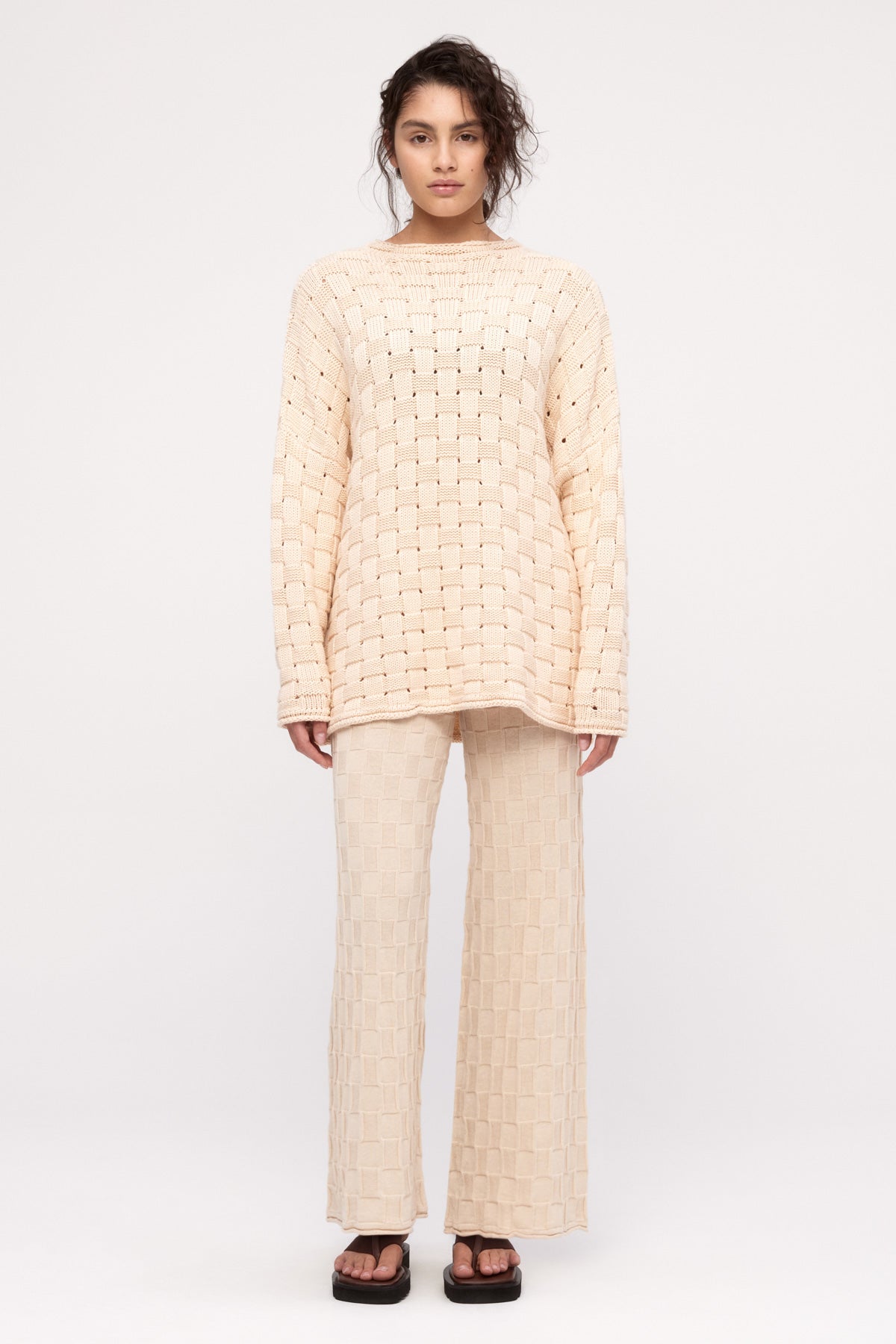 Basketweave Knit Jumper - Natural