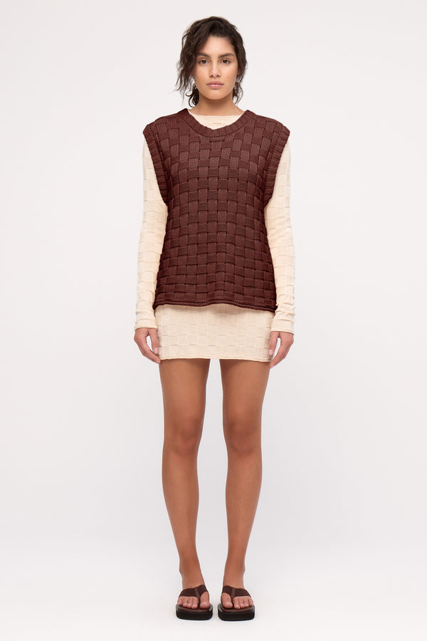 Basketweave Knit Vest - Deep Brown