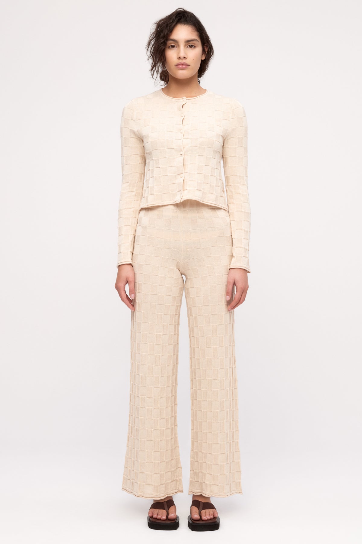 Basketweave Knit Cardigan - Natural