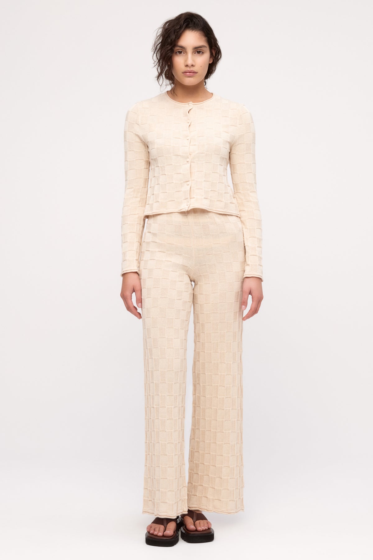 Basketweave Knit Cardigan - Natural