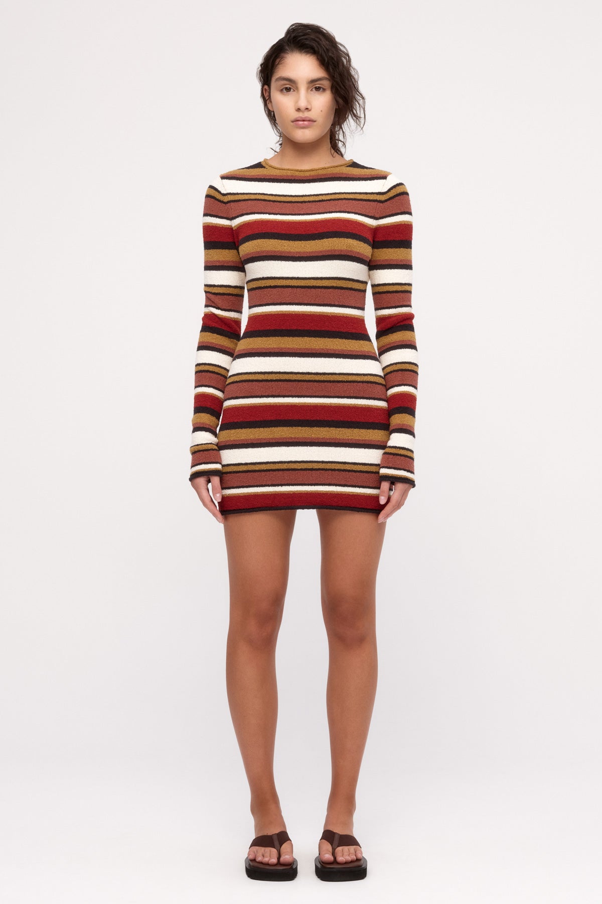 Textured Knit Mini Dress - Earth Stripe