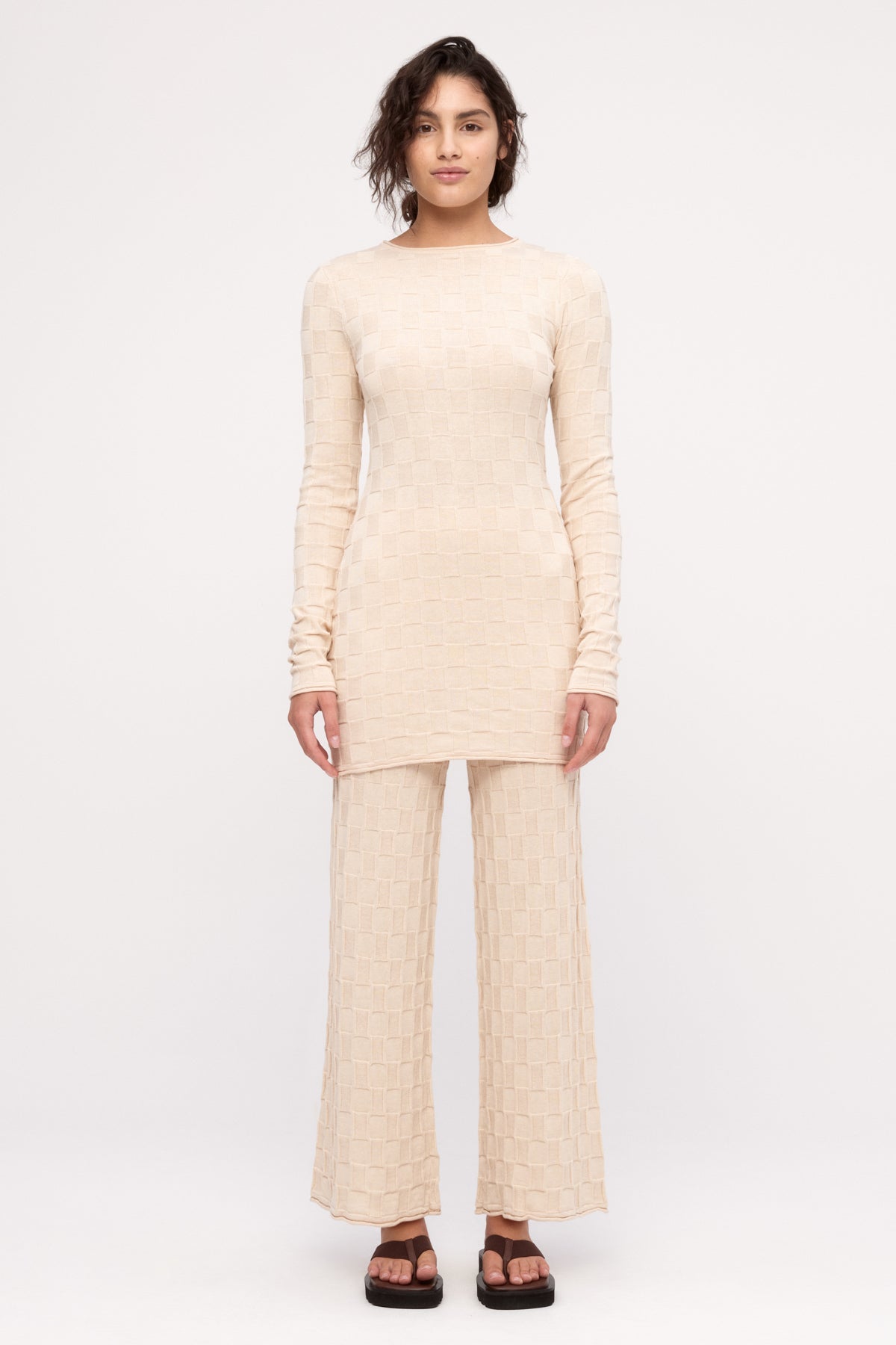 Basketweave Knit Pant - Natural