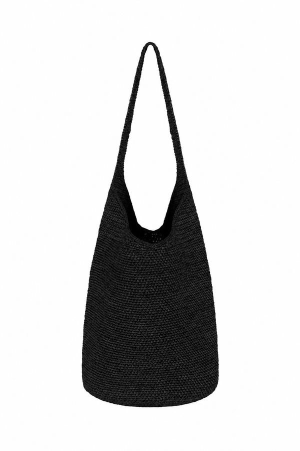 Raffia Bucket Bag - Black