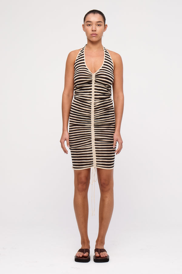 Halter Knit Dress - Black Stripe