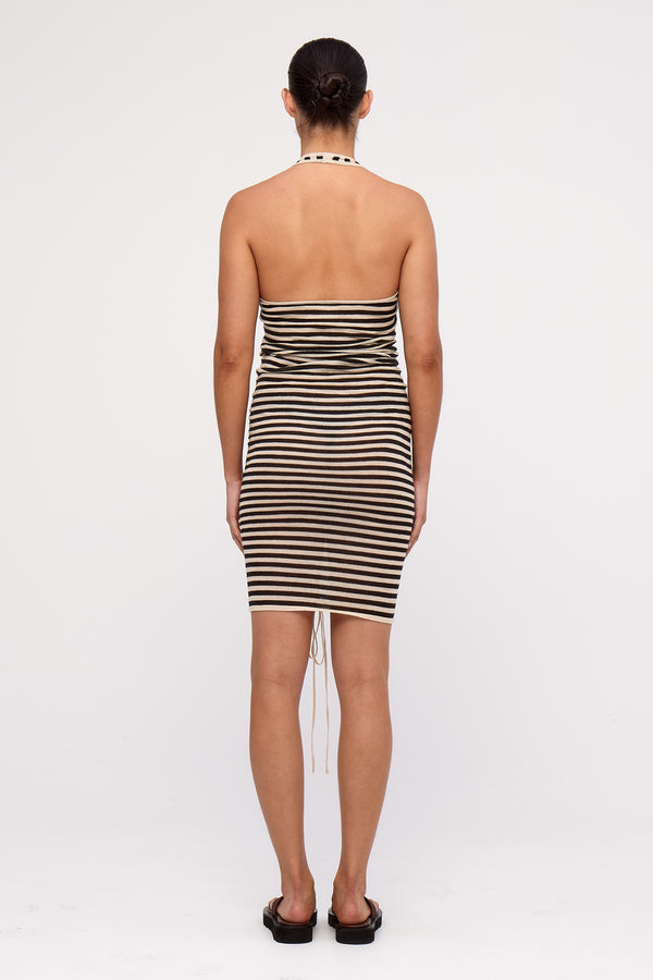 Halter Knit Dress - Black Stripe