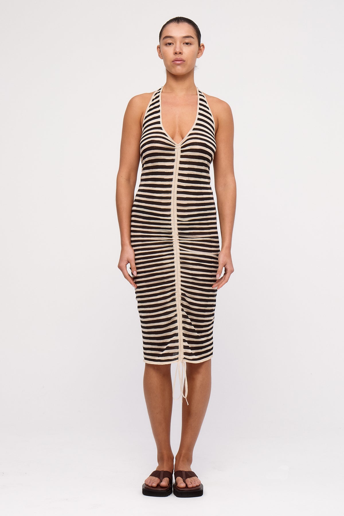Halter Knit Dress - Black Stripe