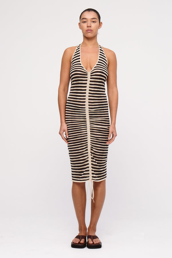 Halter Knit Dress - Black Stripe