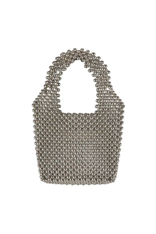 Mini Beaded Bucket Bag - Silver