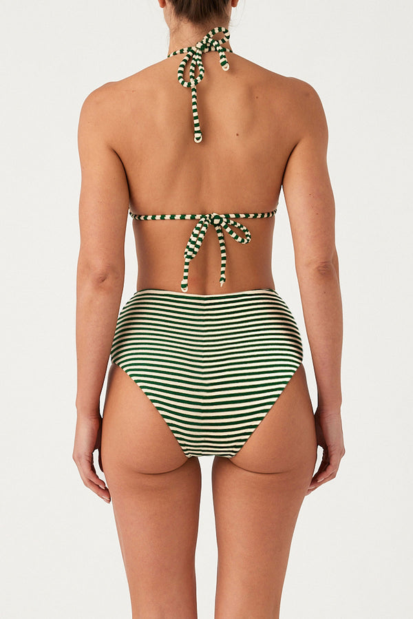 Towelling Full Brief - Green Stripe