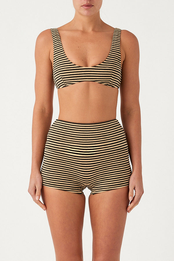 Towelling Scoop Bralette Top - Black Stripe