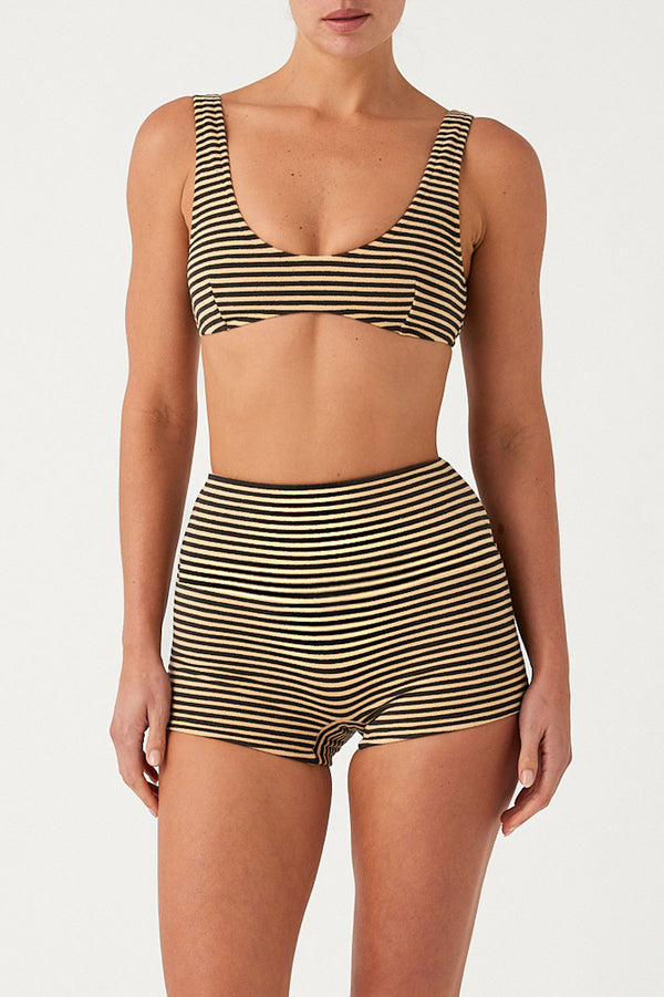 Towelling Scoop Bralette Top - Black Stripe