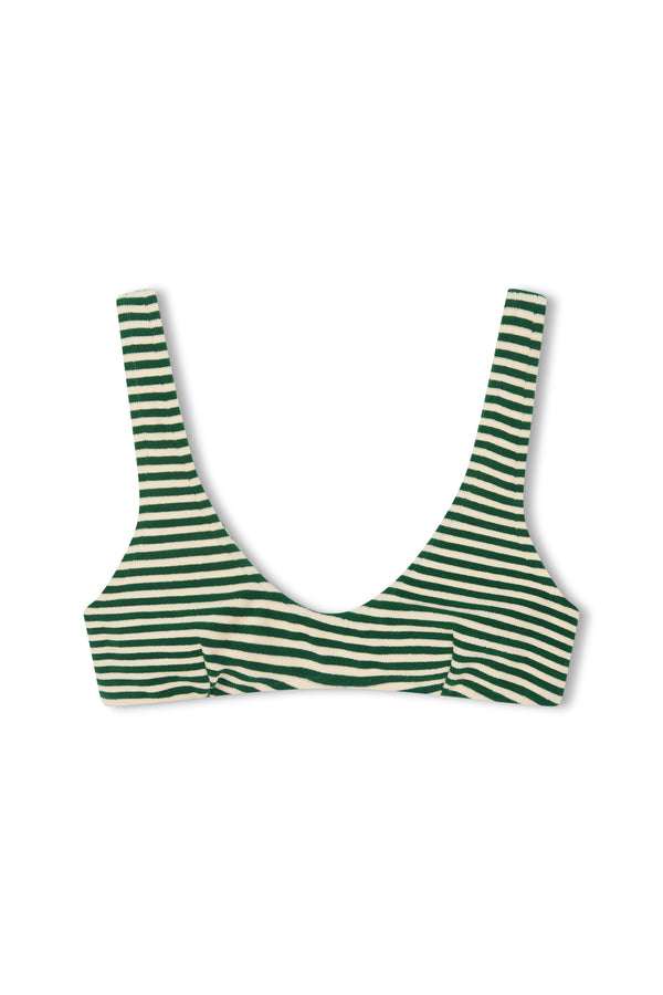 Towelling Scoop Bralette Top - Green Stripe