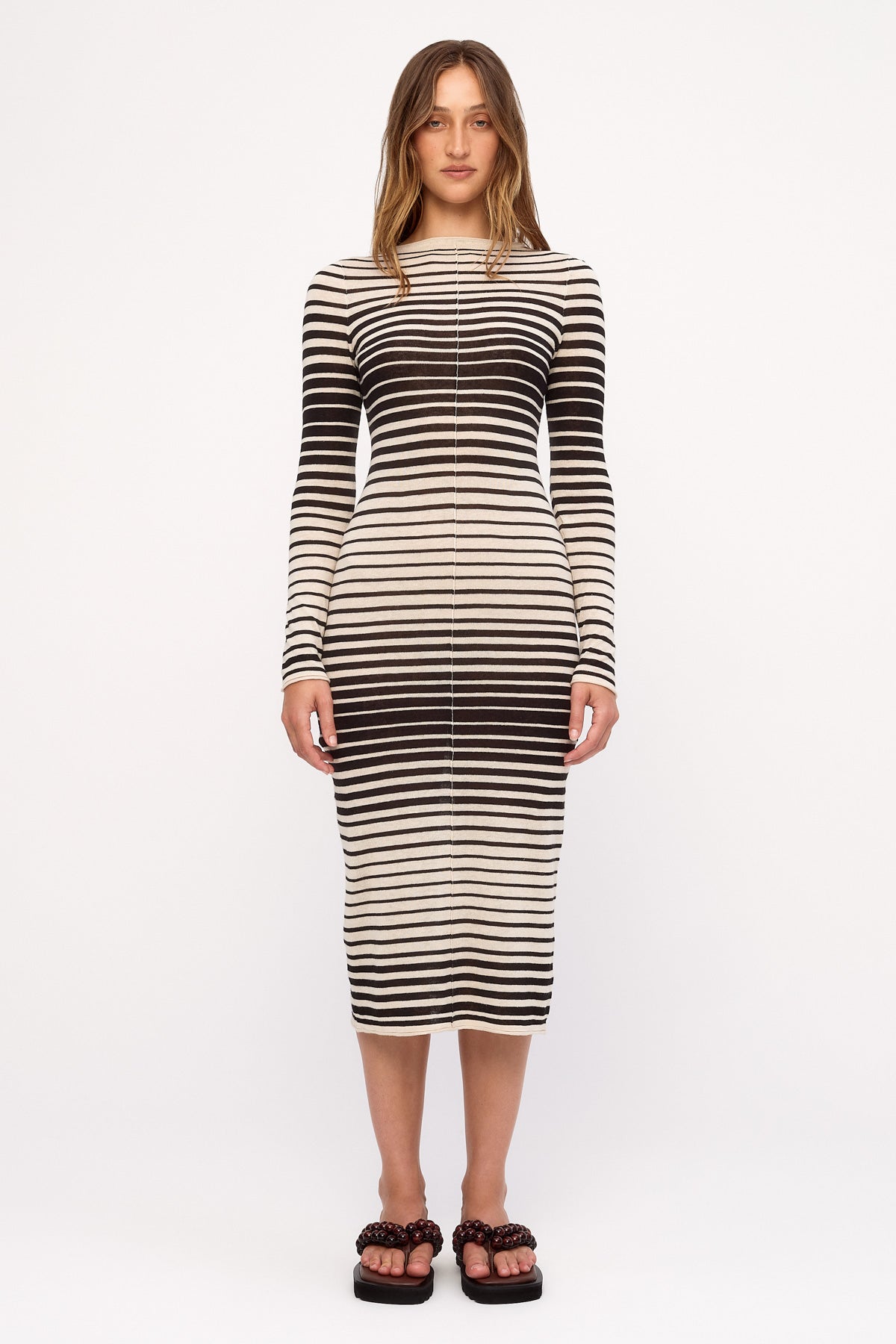 Ramie Cotton Knit Maxi Dress - Ombre Stripe