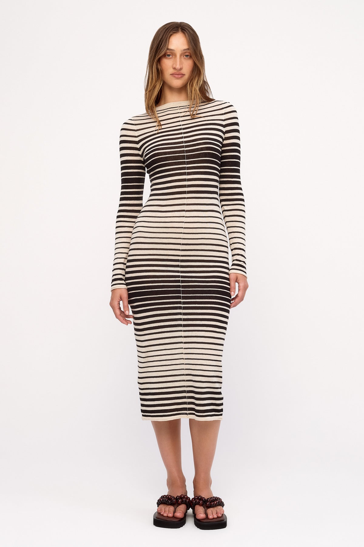 Ramie Cotton Knit Maxi Dress - Ombre Stripe
