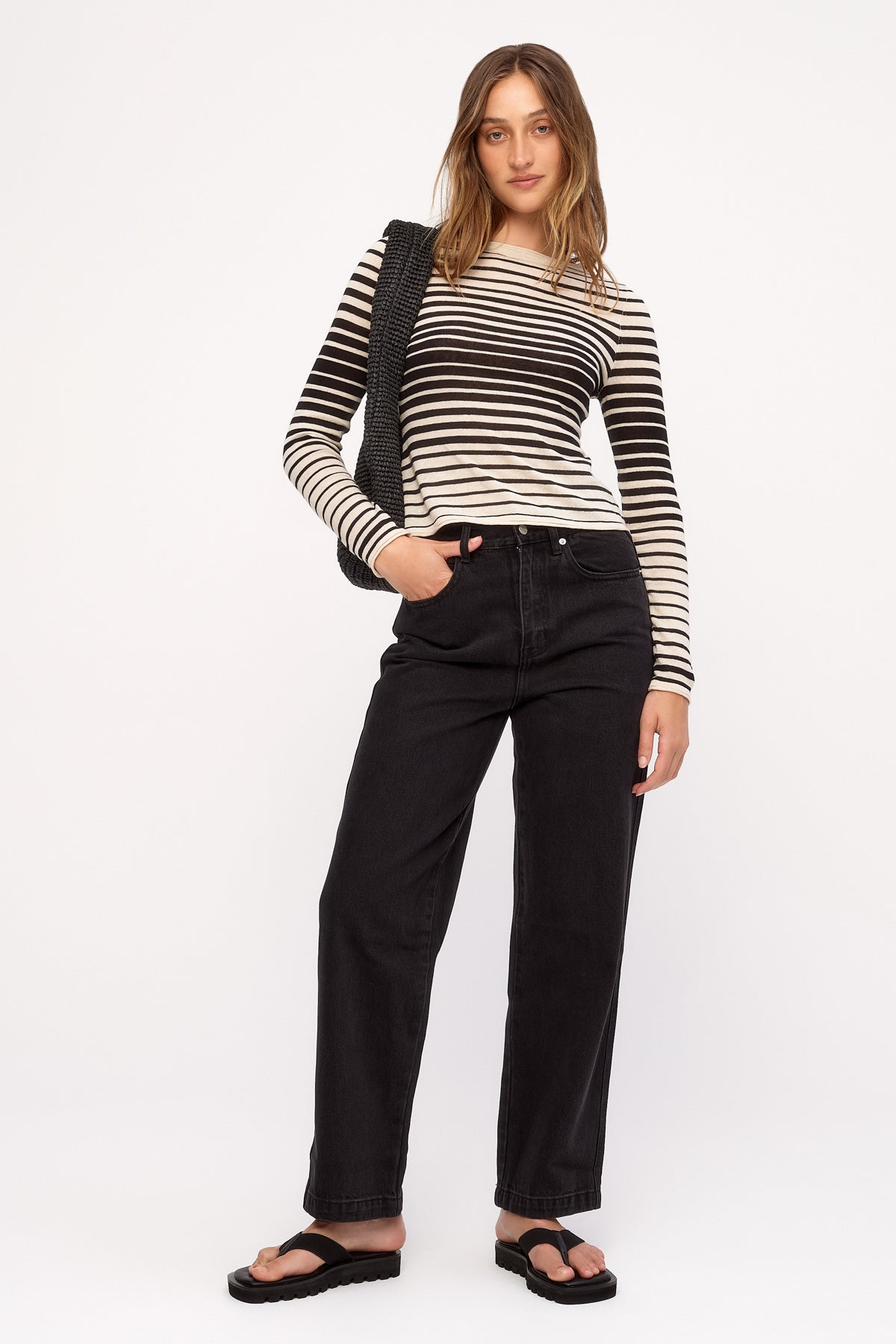 Ramie Cotton Knit Top - Ombre Stripe