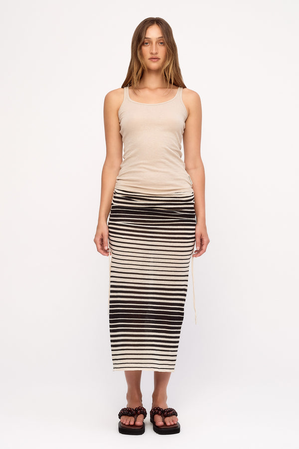 Ramie Cotton Knit Skirt - Ombre Stripe