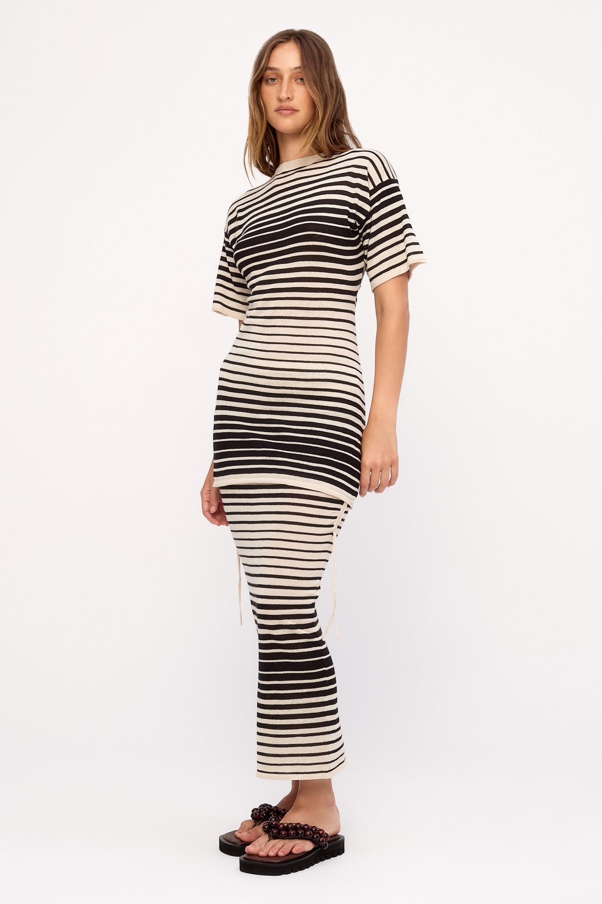 Ramie Cotton Knit Mini Dress - Ombre Stripe