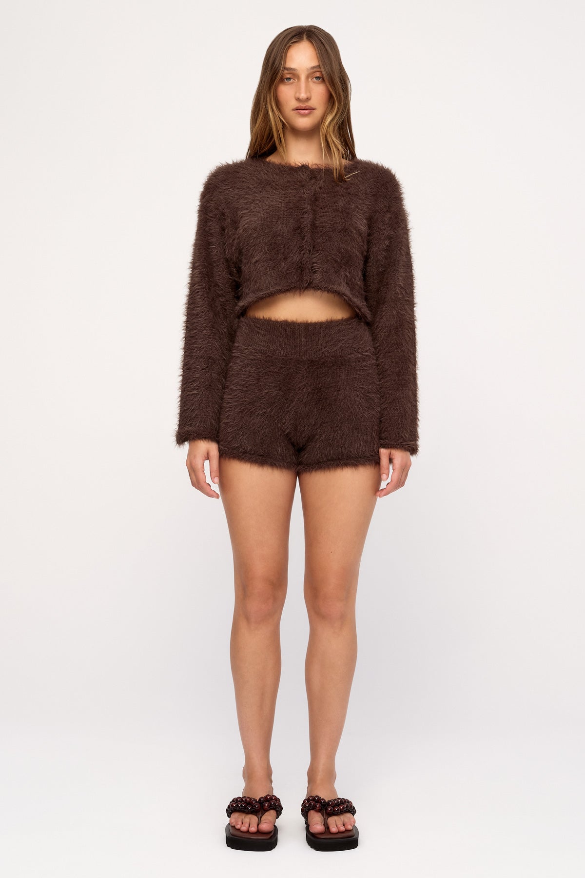 Fluffy Knit Cardigan - Chocolate