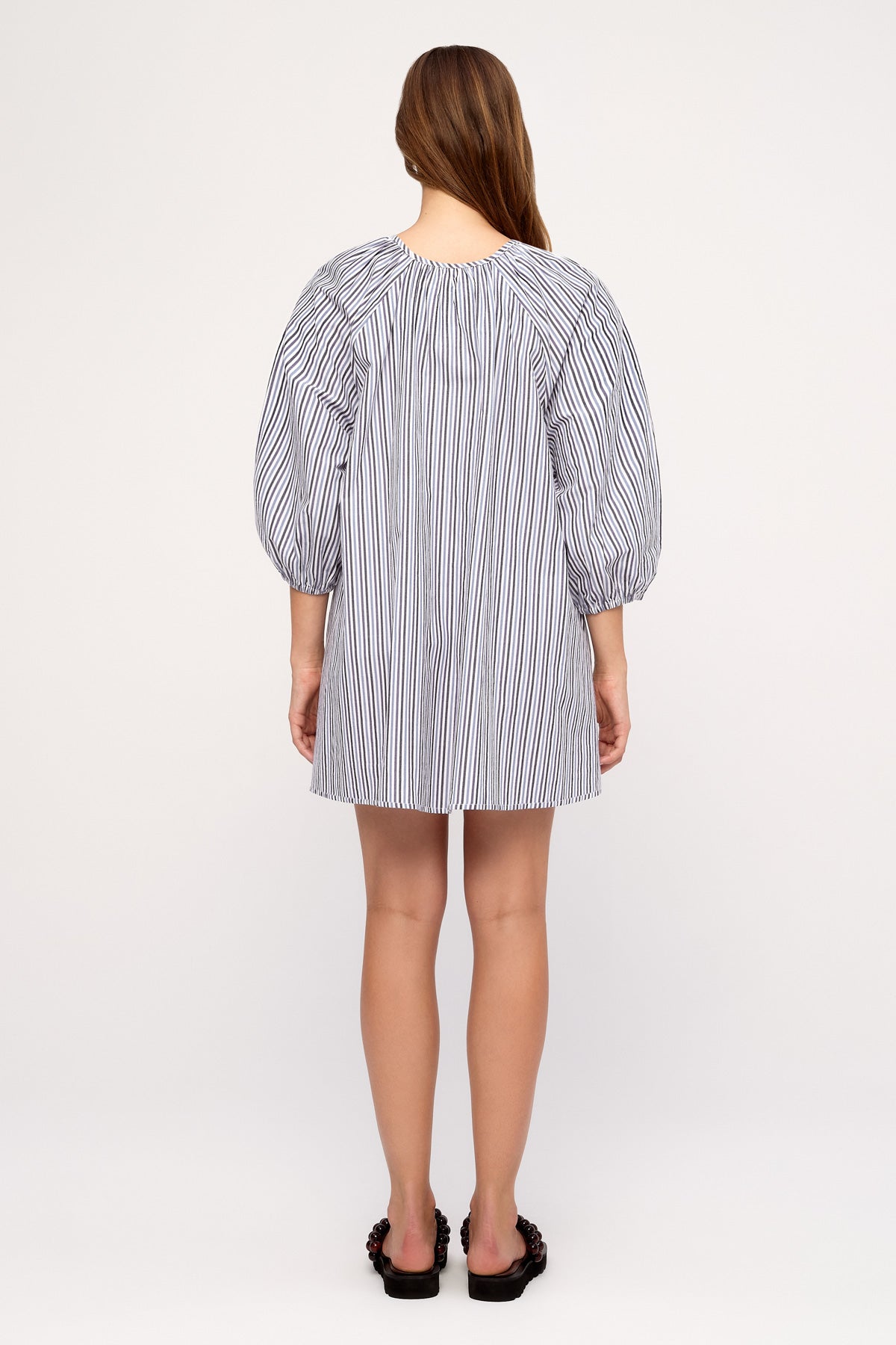 Poplin Mini Dress - Blue Pin Stripe