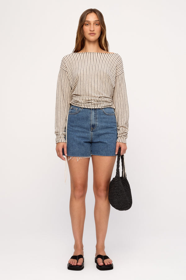 Semi Sheer Knit Top - Natural Pin Stripe