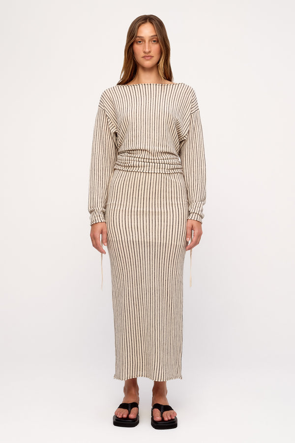 Semi Sheer Knit Top - Natural Pin Stripe
